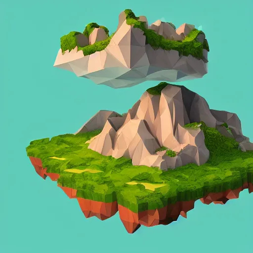 Image similar to a floating island isometric art, low poly art, game art, artstation, 3D render, cgsociety