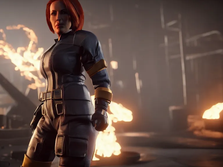 Prompt: Dana Scully in Mortal Kombat 11, ps5 cinematic screen capture, 4k