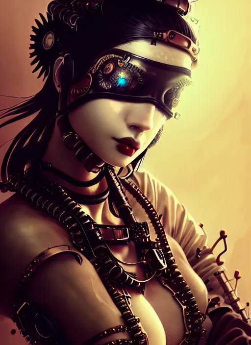 Prompt: soft lustrous ivory ebony geisha raver gutter punk gothic steampunk cyborg, golden ratio, details, scifi, fantasy, cyberpunk, intricate, decadent, highly detailed, digital painting, octane render, artstation, concept art, smooth, sharp focus, illustration, art by artgerm, loish, wlop