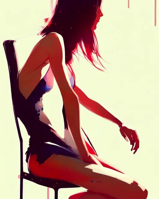 Image similar to a ultradetailed beautiful panting of a stylish woman sitting on a chair, by conrad roset, greg rutkowski and makoto shinkai, trending on artstation