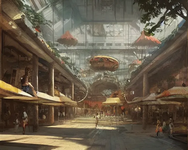 Image similar to a mall in the style of precolombian mayan cities, art by greg rutkowski and artgerma, stunning concept art, interior design architecture