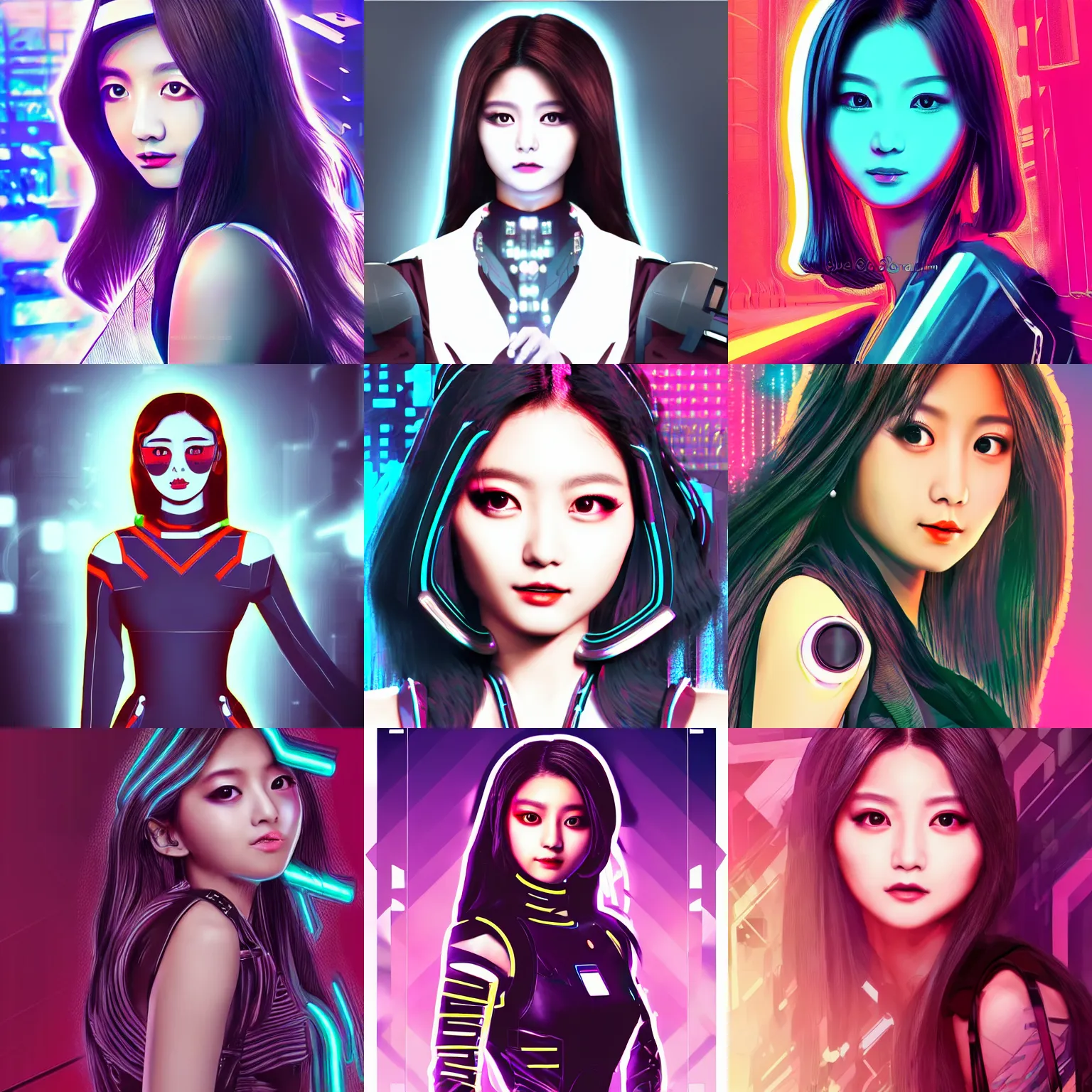 Prompt: digital art, detailed realistic illustration of Tzuyu as a cyberpunk Art Deco girl