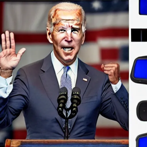 Prompt: Picture of Joe Biden angrily throwing his Gamecube controller at the ground