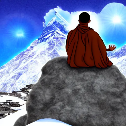 Prompt: Shaggy as a monk meditating on the top of Mount Everest, digital art