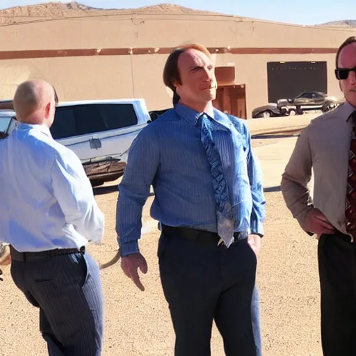 Image similar to saul goodman with down syndrome on the set of better call saul