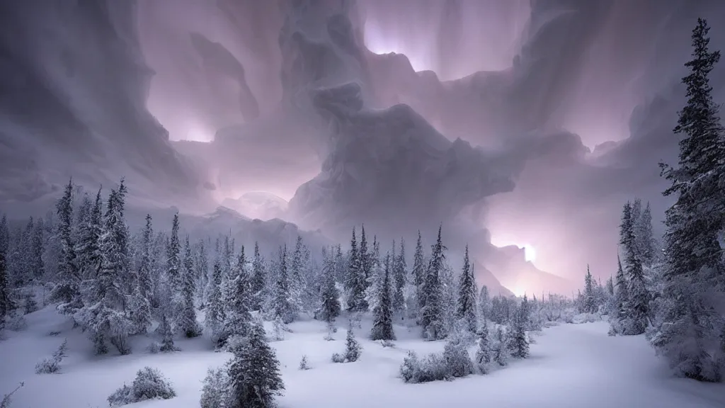 Image similar to amazing landscape photo of a nuclear winter by marc adamus, beautiful dramatic lighting