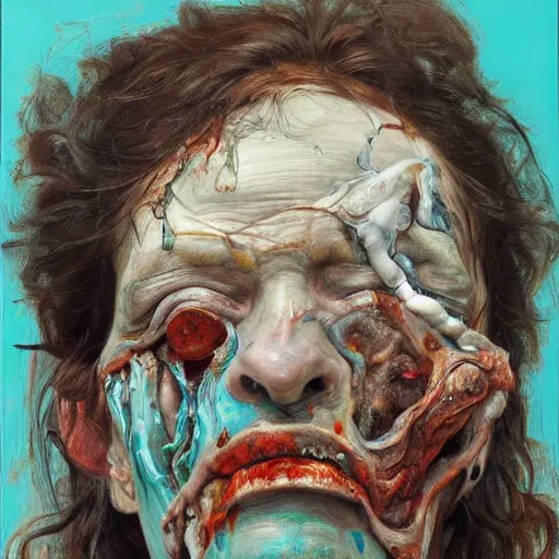 Image similar to high quality high detail painting by lucian freud and jenny saville, hd, zombie, mutation, turquoise