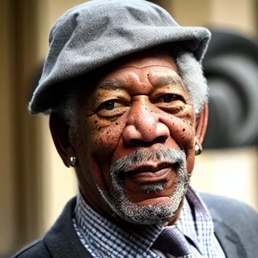 Image similar to still morgan freeman in peacky blinders wearing a news boy cap