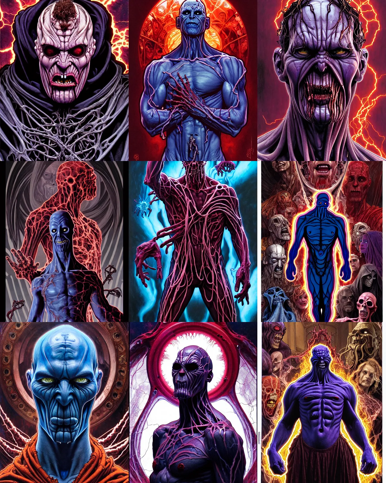 Prompt: the platonic ideal portrait photo of cletus kasady ultimate carnage thanos dementor doctor manhattan chtulu nazgul, detailed, intricate, hyperrealism, intense, scary, decay, dmt, art by brock hofer and artgerm and greg rutkowski and alphonse mucha