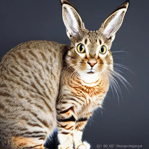 Image similar to a feline hare - cat - hybrid, animal photography