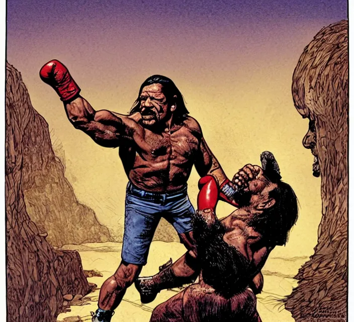Prompt: danny trejo punching a bear by franklin booth