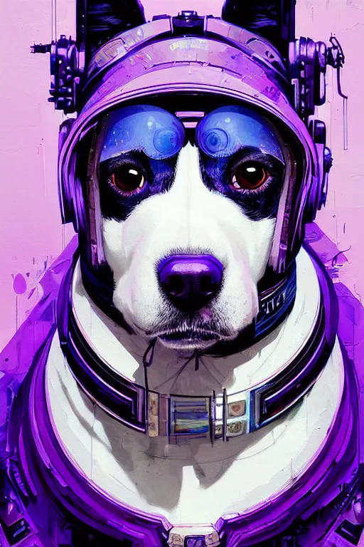 Image similar to a beautiful portrait of a cute cyberpunk dog by sandra chevrier and greg rutkowski and wlop, purple blue color scheme, high key lighting, volumetric light, digital art, highly detailed, fine detail, intricate, ornate, complex, octane render, unreal engine, photorealistic