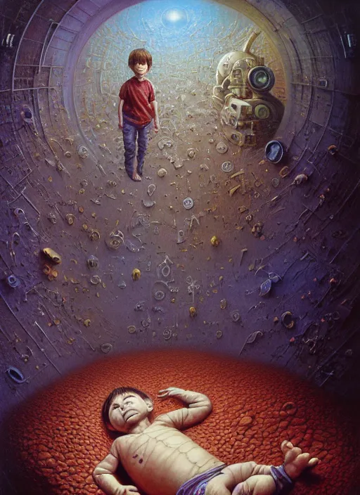 Prompt: realistic detailed image of a little small boy in a ##hospital bed## surrounded by Extraterrestrial aliens in a huge sand desert of eternal eternity doom. by Ayami Kojima, Amano, Karol Bak, Greg Hildebrandt, and Mark Brooks, Neo-Gothic, gothic, rich deep colors. Beksinski painting, part by Adrian Ghenie and Gerhard Richter. art by Takato Yamamoto. masterpiece .ntricate artwork by Tooth Wu and wlop and beeple, greg rutkowski, very coherent symmetrical artwork, cinematic, hyper realism, high detail, octane render, unreal engine, 8k, Vibrant colors, Smooth gradients, High contrast, depth of field. by Katsuhiro Otomo, full body character drawing, inspired by Evangeleon, clean ink detailed line drawing, intricate detail, extremely detailed, 8k. painting by Arthur Rackham, Eugene de Blaas, Frederic Leighton