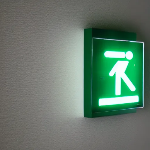 Prompt: a green glowing exit sign in the backrooms