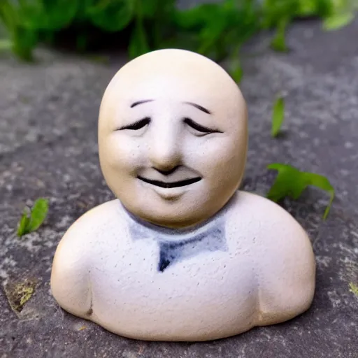 Prompt: hummel figurine of the moon, man in the moon, ceramic, smiling moon, photograph, fine art, glazed ceramic, kitsch,