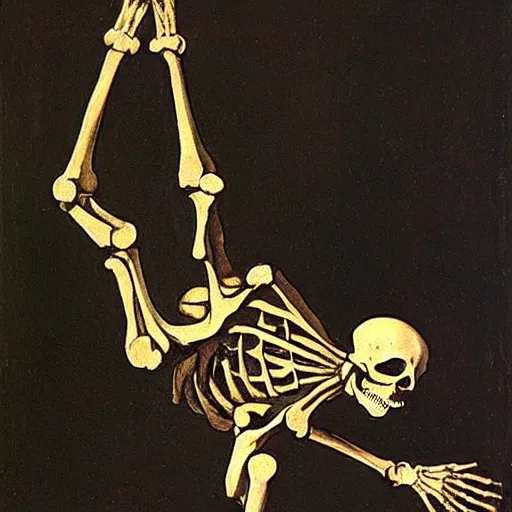 Prompt: a skeleton doing a handstand, baroque painting