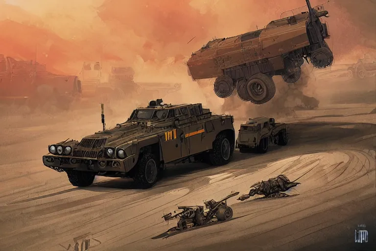 Prompt: dieselpunk digital illustration of mad max's bmw m 1 himars by makoto shinkai, ilya kuvshinov, lois van baarle, rossdraws, basquiat