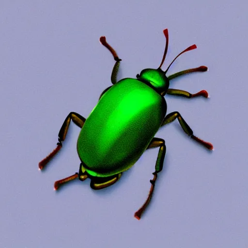 Image similar to hybrid of green beetle and snail, photorealistic, close - up