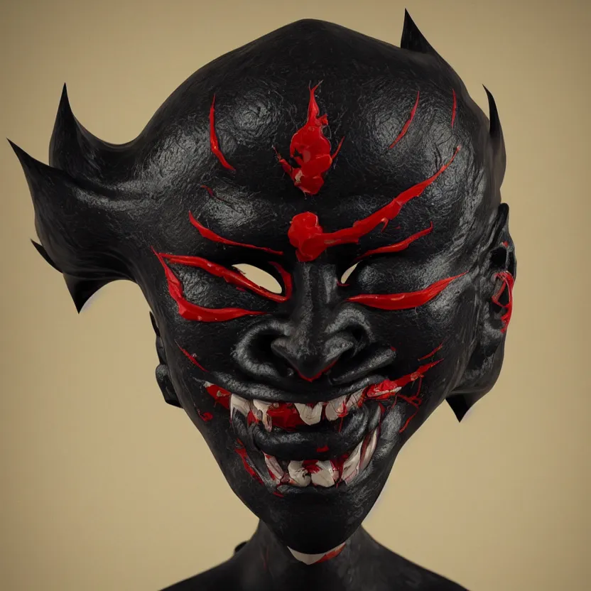 Image similar to a black hannya (般若) mask, kintsugi, dramatic angle, ornate, details, smooth, sharp focus, illustration, realistic, cinematic, artstation, award winning, rgb , unreal engine, octane render, cinematic light, macro, depth of field, blur, red light, 8K,