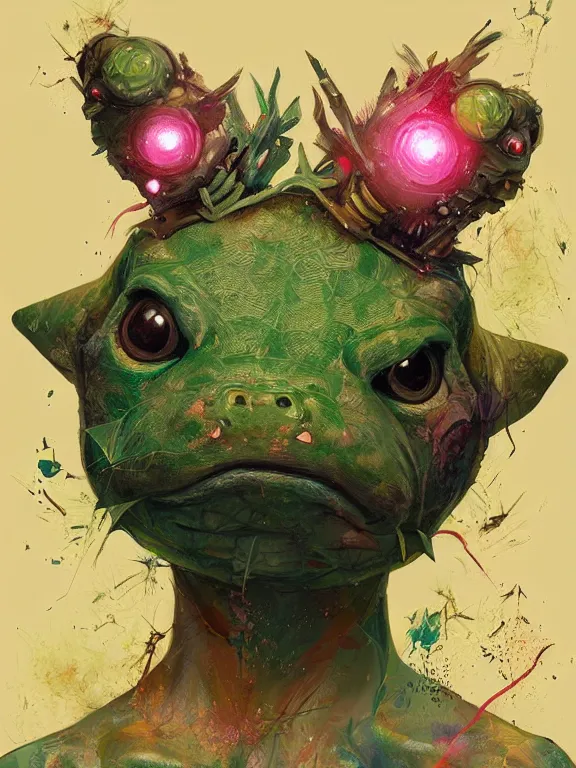 Prompt: art portrait of bulbasaur ,8k,by tristan eaton,Stanley Artgermm,Tom Bagshaw,Greg Rutkowski,Carne Griffiths,trending on DeviantArt,face enhance,hyper detailed,minimalist,cybernetic, android, blade runner,full of colour,