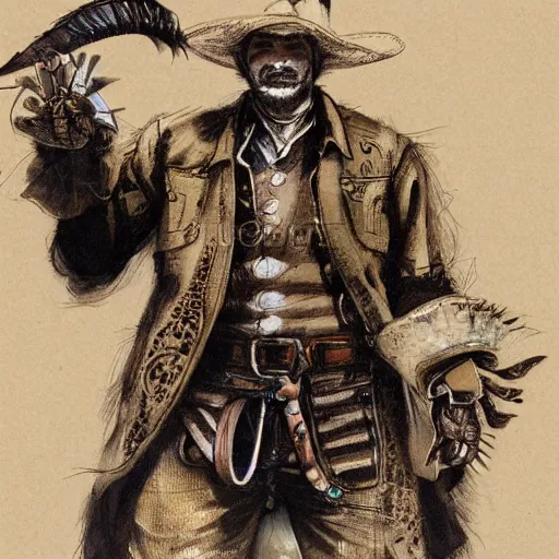 Image similar to late 1 9 th century mexican vaquero, spaghetto western, yoshitaka amano character illustration, concept art