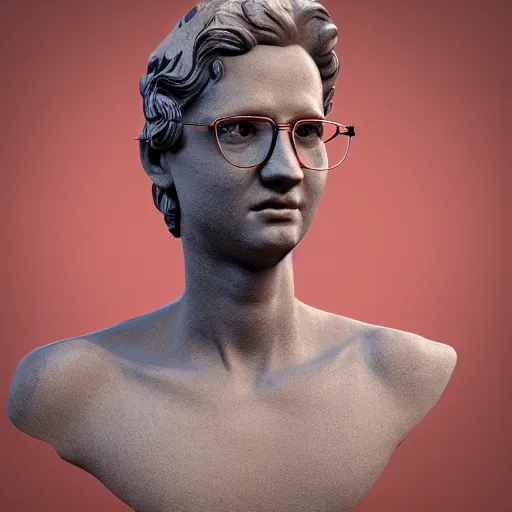 Prompt: statue of david bust with pink glasses, 3 d model, octane rendered