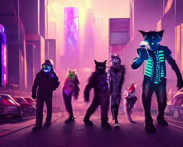 Image similar to high - resolution photograph from a cyberpunk era furry fandom convention ( midwest furfest 2 0 4 7 ), taking place after the genetic revolution and quantum singularity. photorealistic.