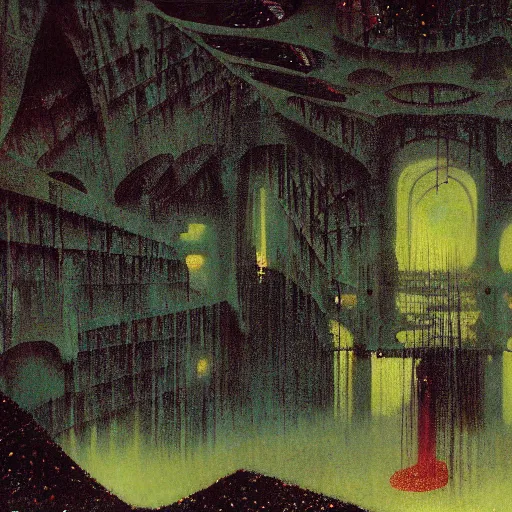 Image similar to a misty sunday morning in the underworld, by mordecai ardon and wayne barlowe (art nouveau diorama)