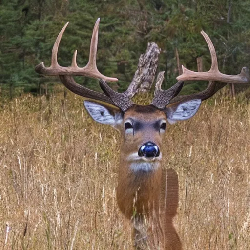 Image similar to Photograph of a deer pointing a rifle at a hunter