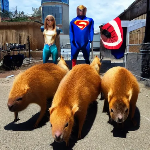 Prompt: 4 capybara superheroes