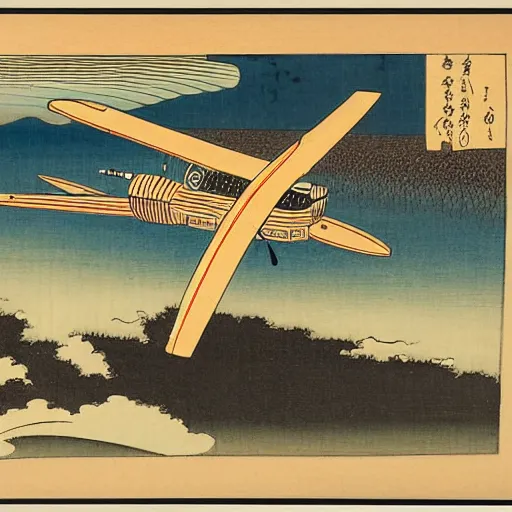 Prompt: an airplane, ukiyo-e by Utagawa Kuniyoshi