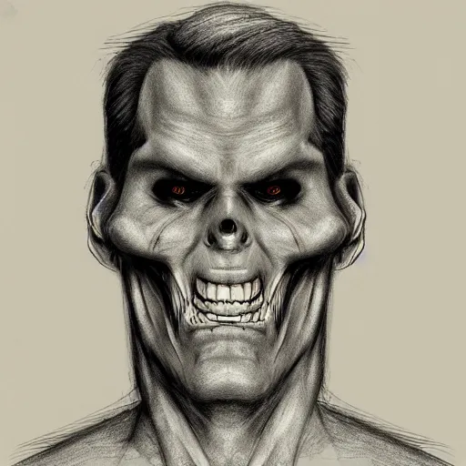 Prompt: Jerma985 with a cheek to cheek smile, sinister looking, evil intent, horror, uncanny, detailed, high resolution, sharpened, close-up, police sketch, wanted poster, pencil sketch, drawing, creepy, frightening