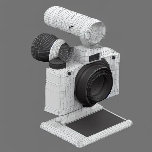 Image similar to Very tiny DSLR model, iOS emoji, 3D clay render, 4k UHD, octane render, white background, isometric top down left view, diffuse lighting, simplistic