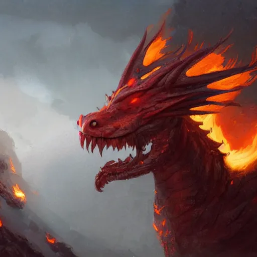 Image similar to a fire dog dragon, greg rutkowski