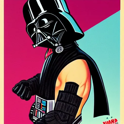Prompt: yummy dart vader in pin - up poster