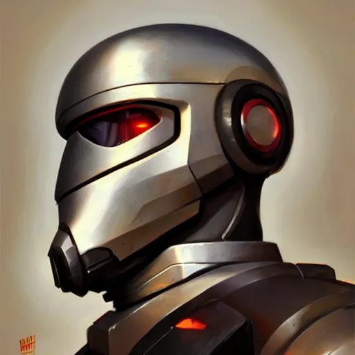 Image similar to greg manchess portrait painting of james murphy the robocop as overwatch character, aesthetic, medium shot, asymmetrical, profile picture, organic painting, sunny day, matte painting, bold shapes, hard edges, street art, trending on artstation, by huang guangjian and gil elvgren and sachin teng