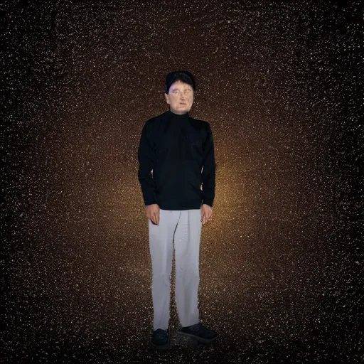 Prompt: a man standing in front of a black background, a hologram by jang seung - eop, behance contest winner, space art, low poly, cosmic horror, 2 d game art