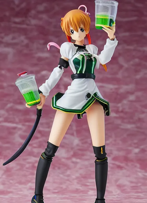 Prompt: an anime girl model kit of Mtn. Dew, anime PVC Figure, garage kit