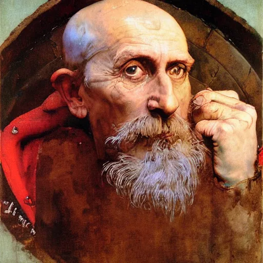 Prompt: Portrait Portrait of Diogenes the Cynic donning hobo costume whilst resting in an enormous wine cask winslow homer theodore gericault norman rockwell donato giancola john william waterhouse maxfield parrish mikhail vrubel arkhip kuindzhi astri lohne stained lacquer glaze