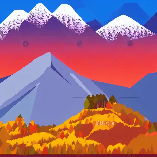 Prompt: a mountain far away, in autumn, vector-based