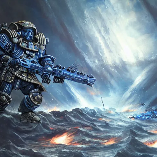 Image similar to Astartes marine in battle, stunning, concept art, intricate, highly detailed, realistic, epic