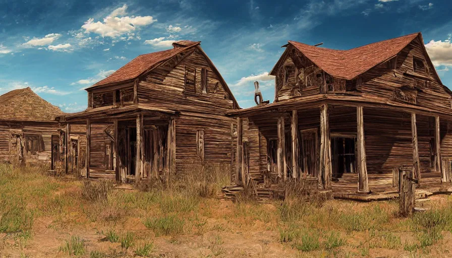 Image similar to an abandoned old west ghost town, digital art, highly detailed, realistic, bright colors, 8 k