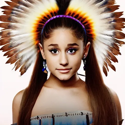 Image similar to ariana grande as a beautiful native american from 300 years ago, colour, photography, realistic,