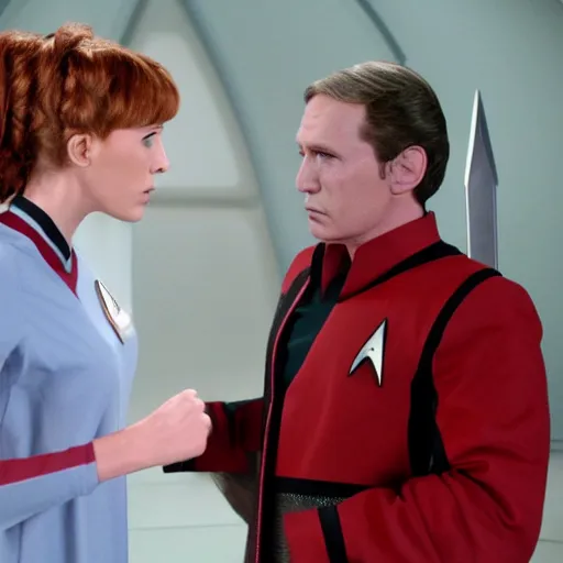 Prompt: nurse chapel from Star Trek strange new worlds fighting a Klingon