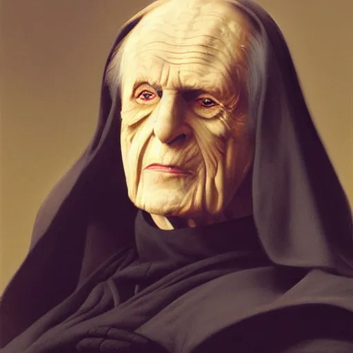 Image similar to Painting of Emperor Palpatine. Art by william adolphe bouguereau. During golden hour. Extremely detailed. Beautiful. 4K. Award winning.