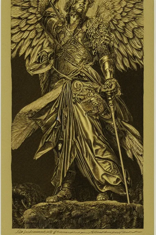 Prompt: A copper engraving of a handsome michael the archangel, triumphant, glorious, HD, 4k, 8k, incredibly detailed, intricate, masterpiece,