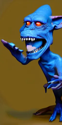 Image similar to a beautiful portrait of a happy blue goblin creature with a paint brush by james gurney | unreal engine :. 3