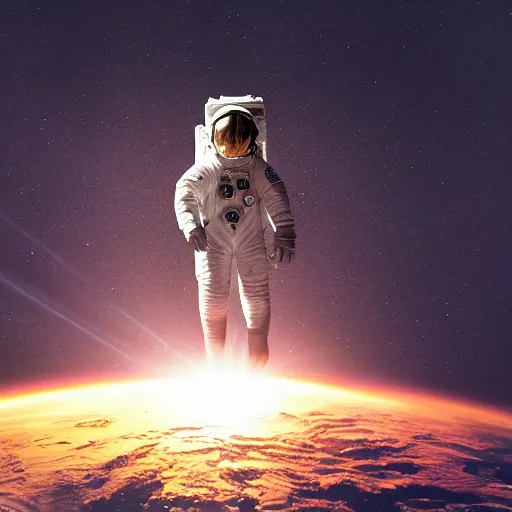 Image similar to photograph of an astronaut against the absolute darkness of space, full body photo,, 8 k