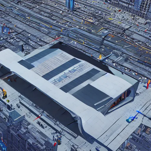 Prompt: Kazimierz Malewicz sci-fi motherboard airport view from above structure and digital billboard in the middle, unreal engine 5, keyshot, octane, artstation trending, ultra high detail, ultra realistic, cinematic, 8k, 16k, in style of zaha hadid, in style of nanospace, in plastic, dark, tilt shift,