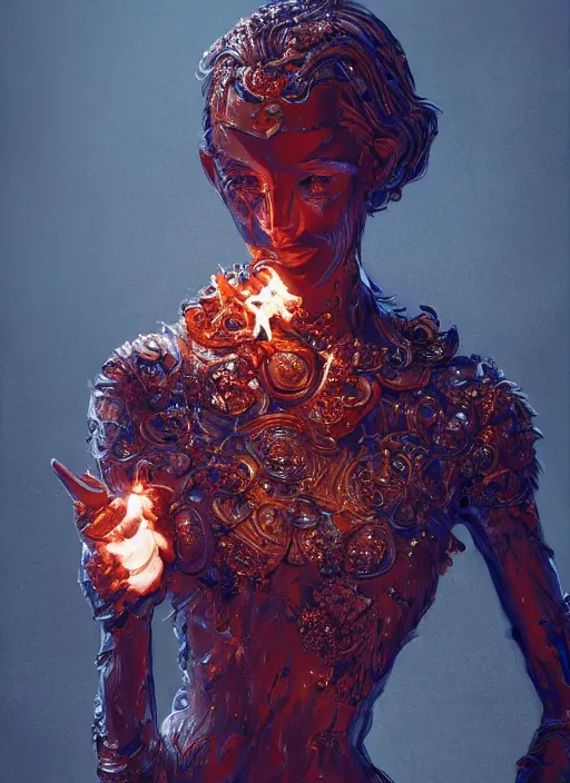 Image similar to sculpture made of flame, portrait, female, future, torch, fire, harper's bazaar, vogue, fashion magazine, intricate, concept art, close up, ornate, luxury, elite, elegant, trending on artstation, by ruan jia, by Kenneth Willardt, by ross tran, by WLOP, by Andrei Riabovitchev,